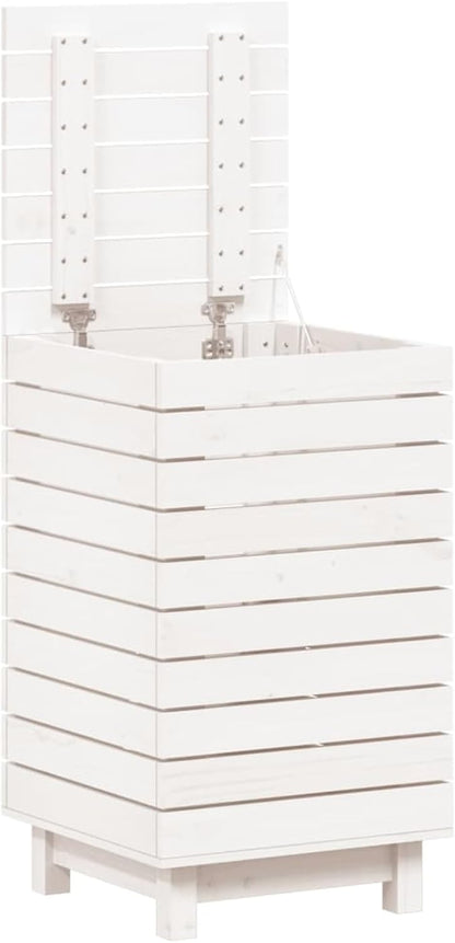 Wasmmand – Wasbak – Wascontainer – Mand Voor Wasgoed – Waskorf – Massief Dennenhout – Ruim Formaat 44x44x76 cm – Afdekbare Deksel & Wandmontage