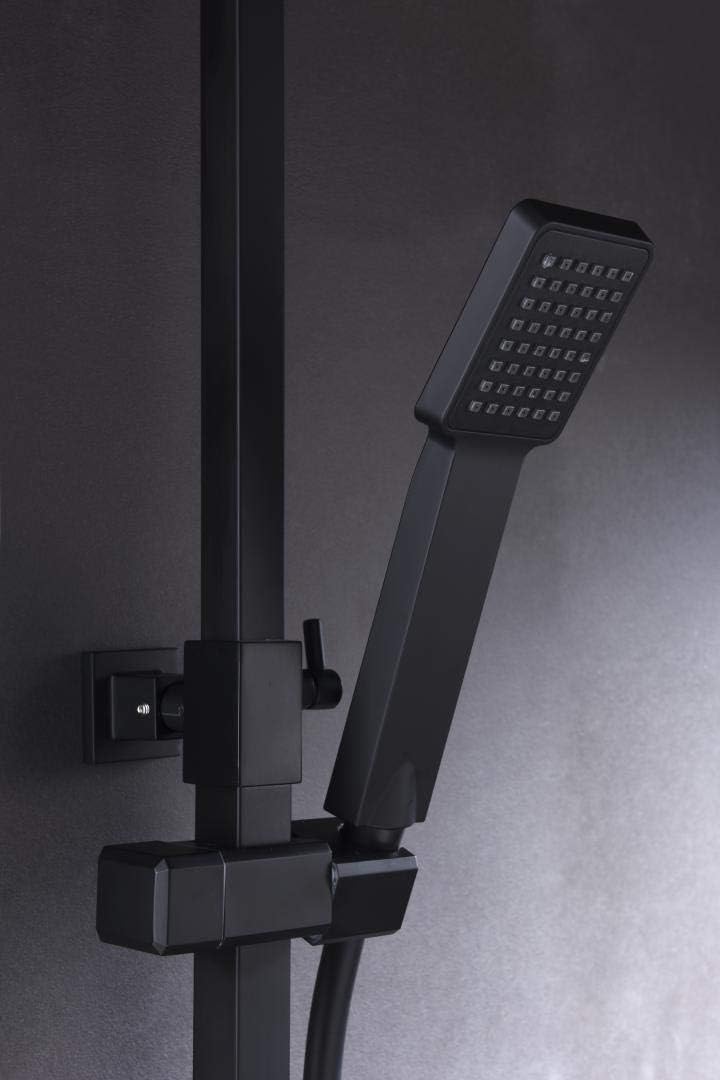 Douchewand Zwart – Douchepaneel – Douchecabine – Douchezuil – Douchekraan – Verstelbare Lengte 95-140 cm – Extra Grote Vierkante Douchekop 20 cm