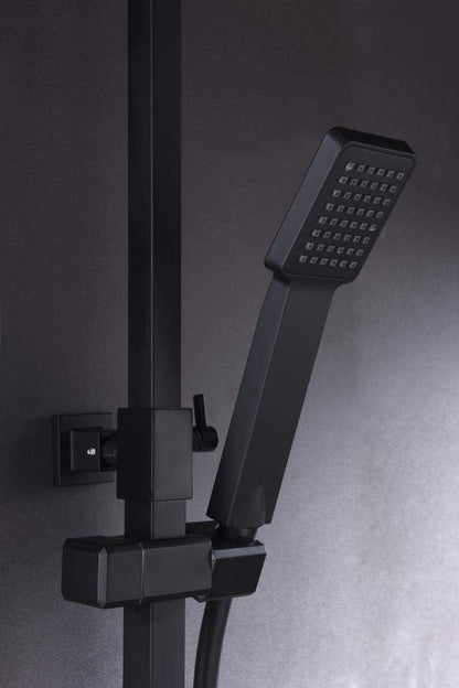 Douchewand Zwart – Douchepaneel – Douchecabine – Douchezuil – Douchekraan – Verstelbare Lengte 95-140 cm – Extra Grote Vierkante Douchekop 20 cm