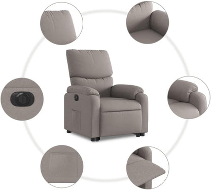Relaxstoel Met Opstahulp – Elektrische Relaxstoel – Ligstoel – Tv-Stoel – Enkelvoudige Relaxstoel – Elektrisch Kantelsysteem – Taupe Stof – Maximaal 135 Graden Verstelbaar