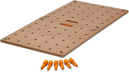 Bora Centipede Werkbank Tafelblad voor Bora Duizendpoot Werkstandaard Zaagpaarden - 24" x 48" - Inclusief Houten Top met 20mm Hondengaten + 6 Quick-Twist Lock Handgrepen voor Draagbare, Tijdelijke