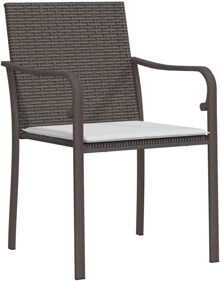 Tuinstoel met kussens van polyrotan, bruin, 2 stuks, frame van weerbestendig staal, voor terras en buiten, design met armleuningen in G-vorm en zitting - QUORE