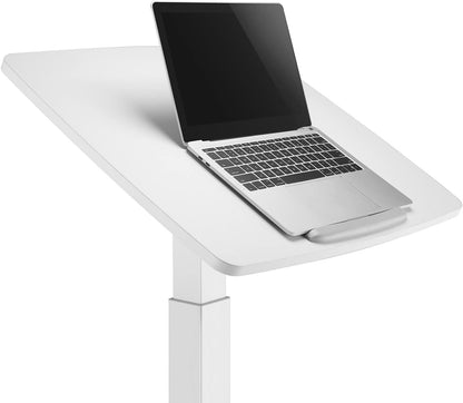 Maclean MC-892 in hoogte verstelbare laptoptafel met wielen zit-sta-bureau gasveer in hoogte verstelbaar tot max. 113 cm 30 graden kantelbaar belastbaar tot 8 kg (witte kleur)