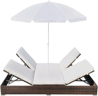vidaXL Lounge Bed with Parasol Sun Lounger Garden Bed Chair Lounger Garden Furniture Outdoor Furniture Furniture Garden Lounge Furniture Poly Rattan Brown - QUORE