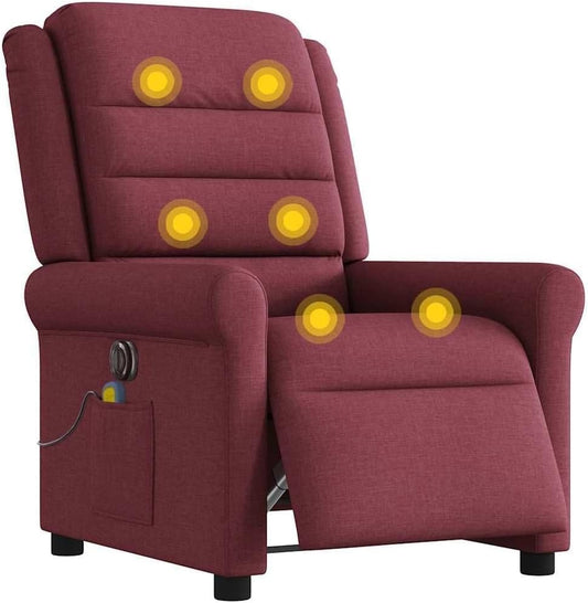 Massagestoel – Elektrische Massagestoel – Relaxstoel – Televisiestoel – Ligstoel – 135 Graden Kantelbaar – 6-Punts Vibratiemassage – Wijnrood Stof
