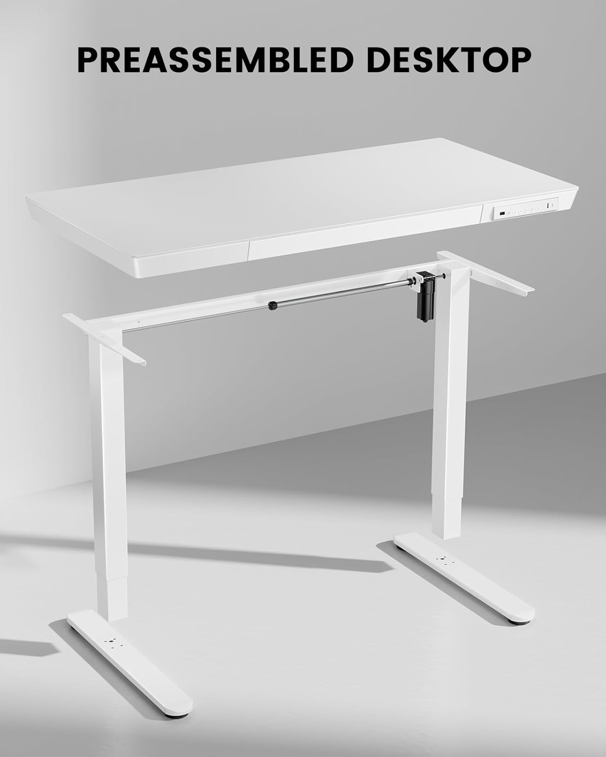 ErGear Electric Standing Desk, 120x60cm Glass Height Adjustable Standing Desk with Drawer and 2 Charging Ports, 3 Memory Stand Desk for Home Office (Glass White Top + White Frame) - QUORE