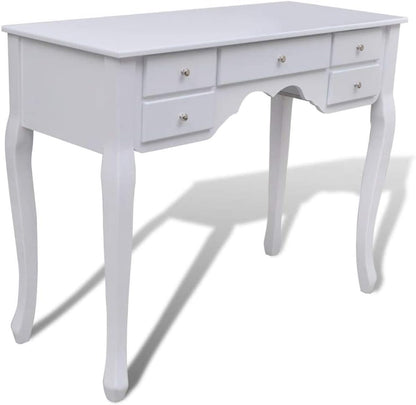 Kaptafel – Make-Up Tafel – Schminktisch – Toilettafel – Toilletafel – 7 Lades – Kantelbare Spiegel – Krukje Met Zachte Zitting – Wit Grenenhout