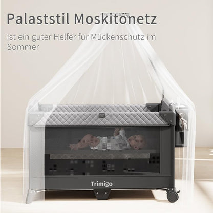 Foldable Baby Cot & Travel Cot & Side Bed - Portable Baby Bed Height Adjustment, Portable & Easy to Store, Includes Toy, Changing Table and Mosquito Net – Gift for Young Parents - QUORE