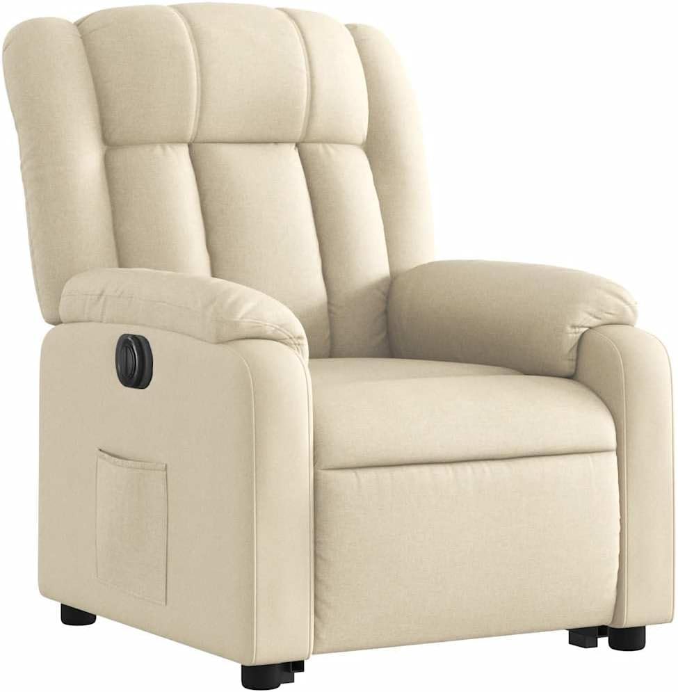 Relaxstoel Met Opstahulp – Elektrische Relaxstoel – Tv-Stoel Met Ligfunctie – Enkele Ligstoel – Relaxstoel Voor Woonkamer – Crèmestof Bekleding – Elektrisch Kantelsysteem – Max 135° Ligfunctie