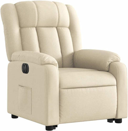Relaxstoel Met Opstahulp – Elektrische Relaxstoel – Tv-Stoel Met Ligfunctie – Enkele Ligstoel – Relaxstoel Voor Woonkamer – Crèmestof Bekleding – Elektrisch Kantelsysteem – Max 135° Ligfunctie