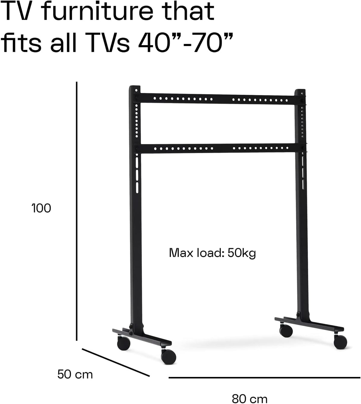 TV-Standaard Met Wieltjes Zwart – Televisiestandaard – TV-Wagen – TV-Meubel – Monitorstandaard – Geschikt Voor 40 Tot 70 Inch – Gepoedercoat Staal