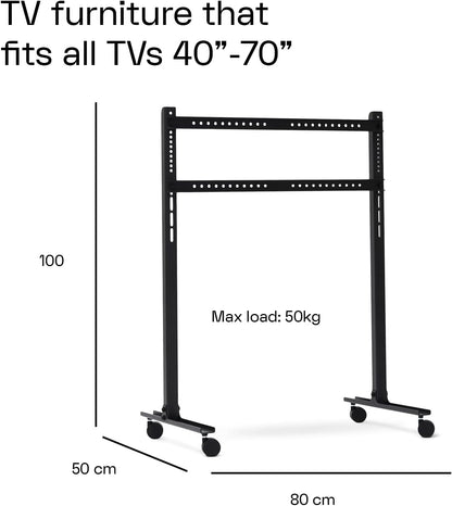 TV-Standaard Met Wieltjes Zwart – Televisiestandaard – TV-Wagen – TV-Meubel – Monitorstandaard – Geschikt Voor 40 Tot 70 Inch – Gepoedercoat Staal