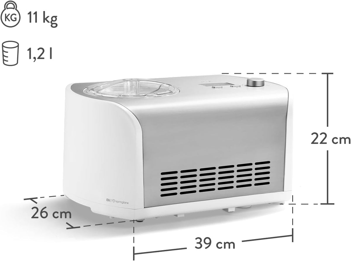 IJsmachine Elli 1,2 L met zelfkoelende compressor 135w, ijsmaker gemaakt van roestvrij staal met uitneembare bewaarcontainer