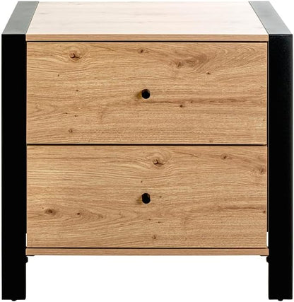 HAKU Console eiken, zwart, MDF, metaal - Maat: B 60 cm x H 60 cm x D 42 cm, Stijl: Modern
