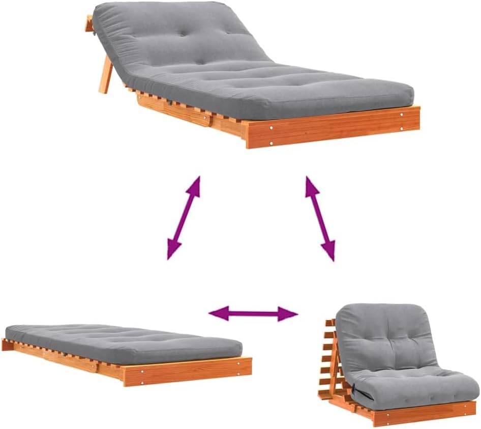 Futon Sofa Bed with Mattress Brown 80 x 206 x 11 cm Solid Pine Sofa Bed for Bedroom Living Room - QUORE