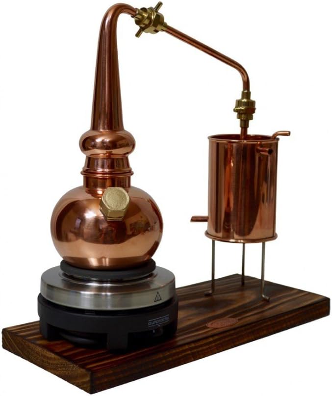 Whisky Distilleerketel – Distillatieketel – Whisky Destilleerketel – Snaps Ketel – Brandewijn Ketel – 0,5 Liter – Koper Met Messing – Elektrische Kookplaat 500W