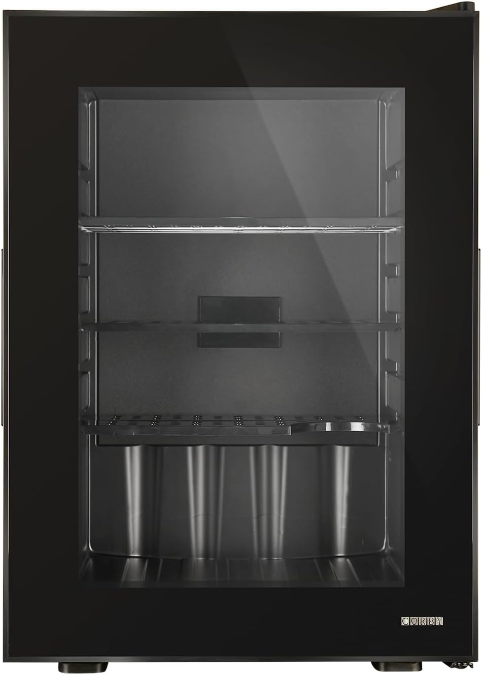 Corby Eton 40L glazen minibar in zwart met zwarte binnenkant - EU-stekker