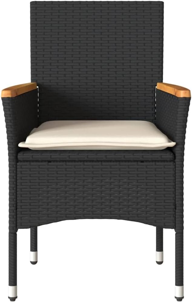 Tuinstoelen met kussens, 2 stuks, zwart, polyrotan PE, frame van gepoedercoat staal, kussen afneembaar en wasbaar, ideaal voor buiten en ontspanning, comfortabel - QUORE