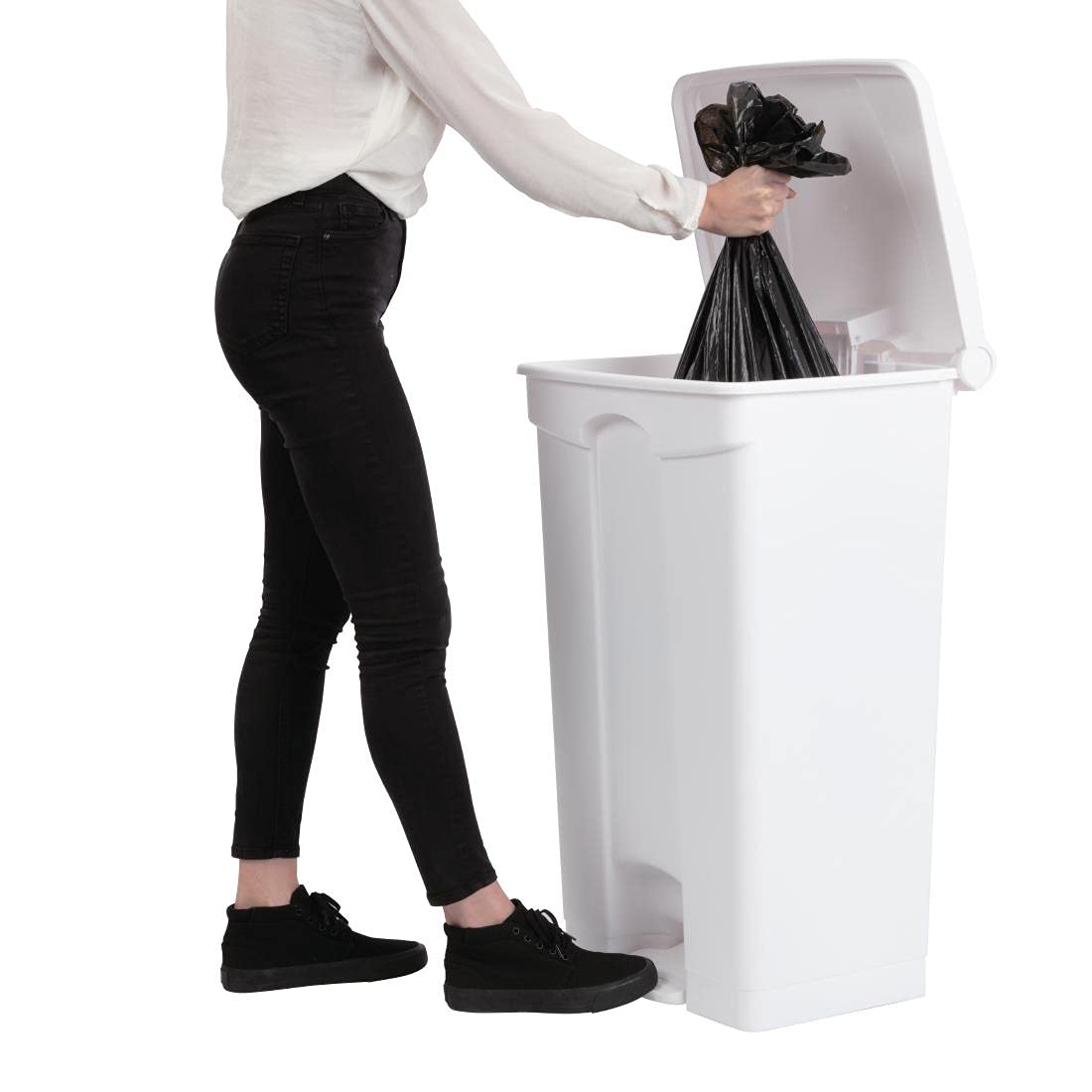 Jantex Kitchen Pedal Lid Bin White 87ltr Waste Polypropylene Catering Equipment - QUORE