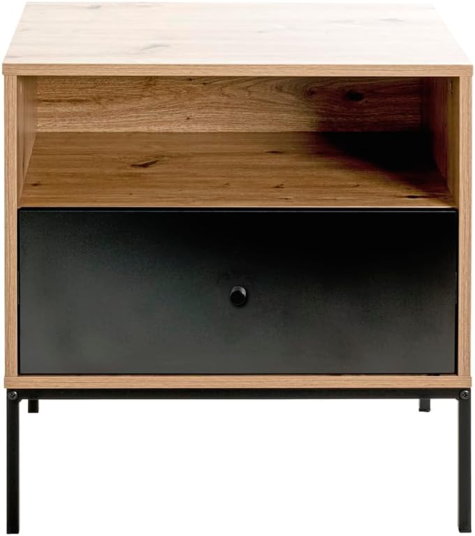 HAKU Console eiken, zwart, MDF, metaal - Maat: B 55 cm x H 60 cm x D 42 cm, Stijl: Modern