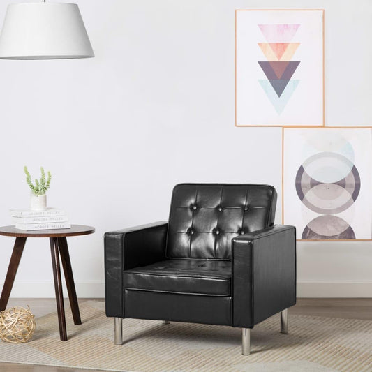 Black Faux Leather Armchair Furniture Living Room Armchair Recliner Chair Bedroom Chair - QUORE