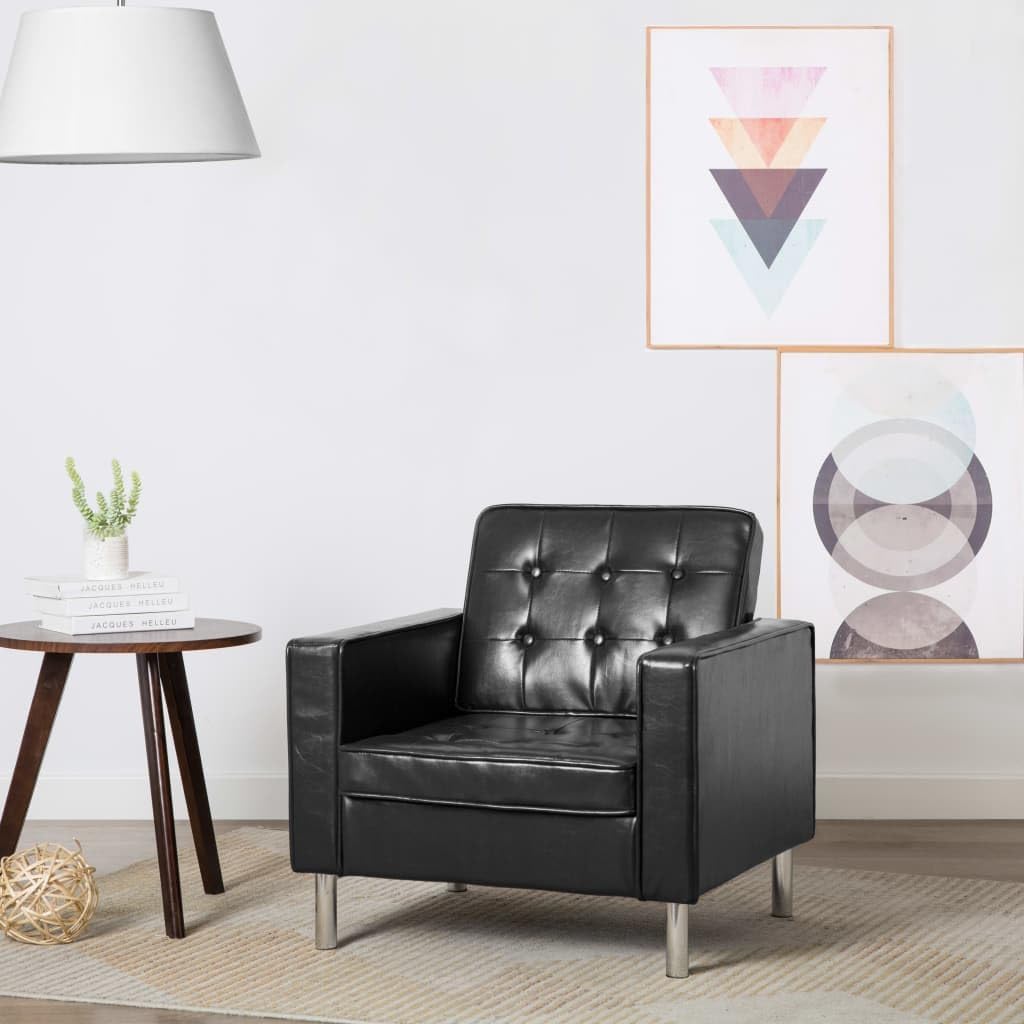Black Faux Leather Armchair Furniture Living Room Armchair Recliner Chair Bedroom Chair - QUORE
