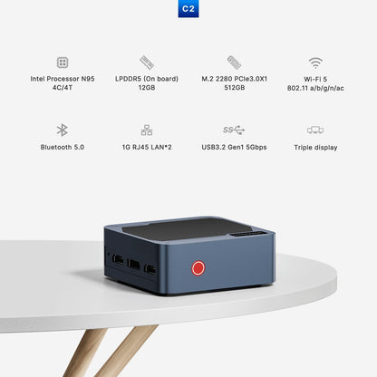 Mini PC C2 Neo N95 (3.4GHz), 12GB RAM, 512GB SSD. Compact with WiFi 5, BT 5.0, Dual Ethernet Mini Desktop for Home/Office/Ultra-quiet