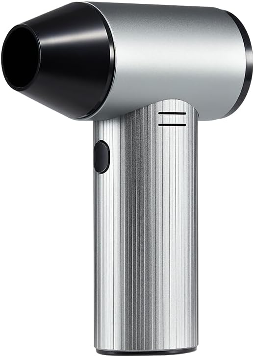 Luchtblazer van metaal, 30.0000 omw/min persluchtsproeier met 3 instelbare snelheden, perslucht, pc-reiniging, batterijblazer voor auto, huis en outdoor, zilver