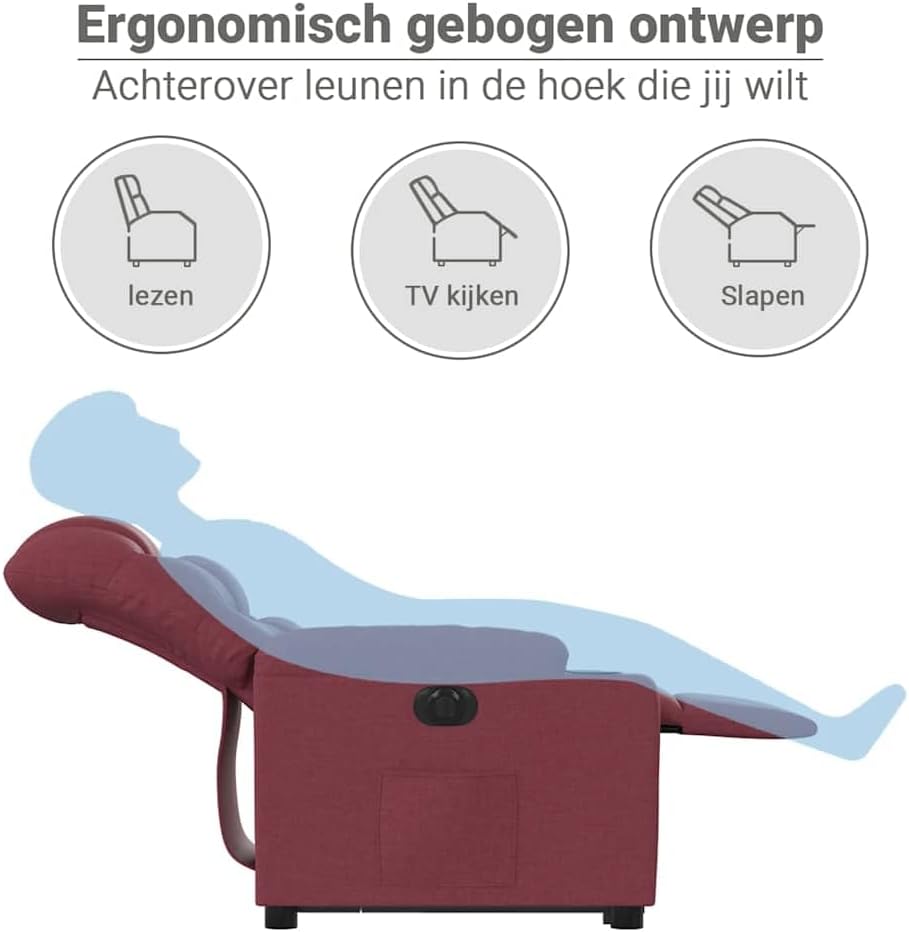 Elektrische Relaxfauteuil – Sta-Opstoel – Verstelbare Fauteuil – Elektrische Stoel – Relaxstoel – Liftfunctie – Verstelbare Rugleuning Tot 135 Graden – Wijnrood