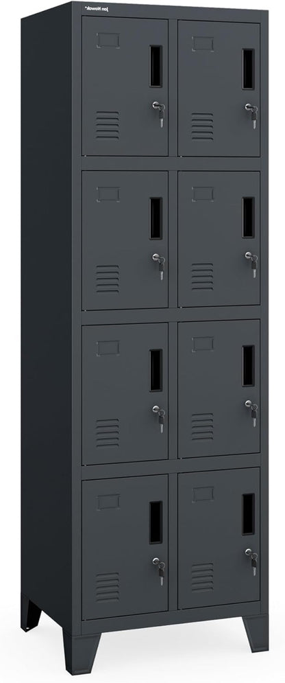 Jan Nowak metal school locker with 8 separate compartments lockable spindle box for school and dressing room with ventilation label holders and locks compact locker cabinet 172 x 56 x 45 cm - QUORE