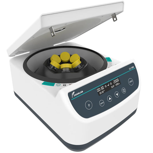 JOANLAB Laboratoriumcentrifuge, 500-4000 omw/min, max. 2146 xg, 9 programmageheugen, timer, voor 2/5/10/15/50 ml buisjes (6-voudige hoekrotor)