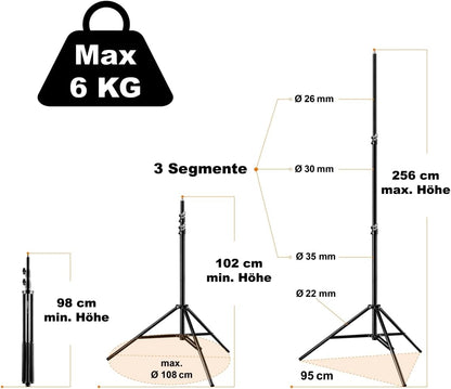 Dimbare LED-vlaklamp incl. lampstatief – Videolicht – Lichtpaneel – Studiolamp – Fotolamp – Flikkervrij – 5600K Daglichtkleur