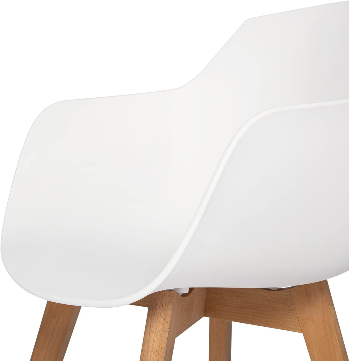 EGGREE Set van 4 eetkamerstoelen met poten van massief beukenhout, retro design, keukenstoelen van hout, wit, woonkamerstoel met armleuningen