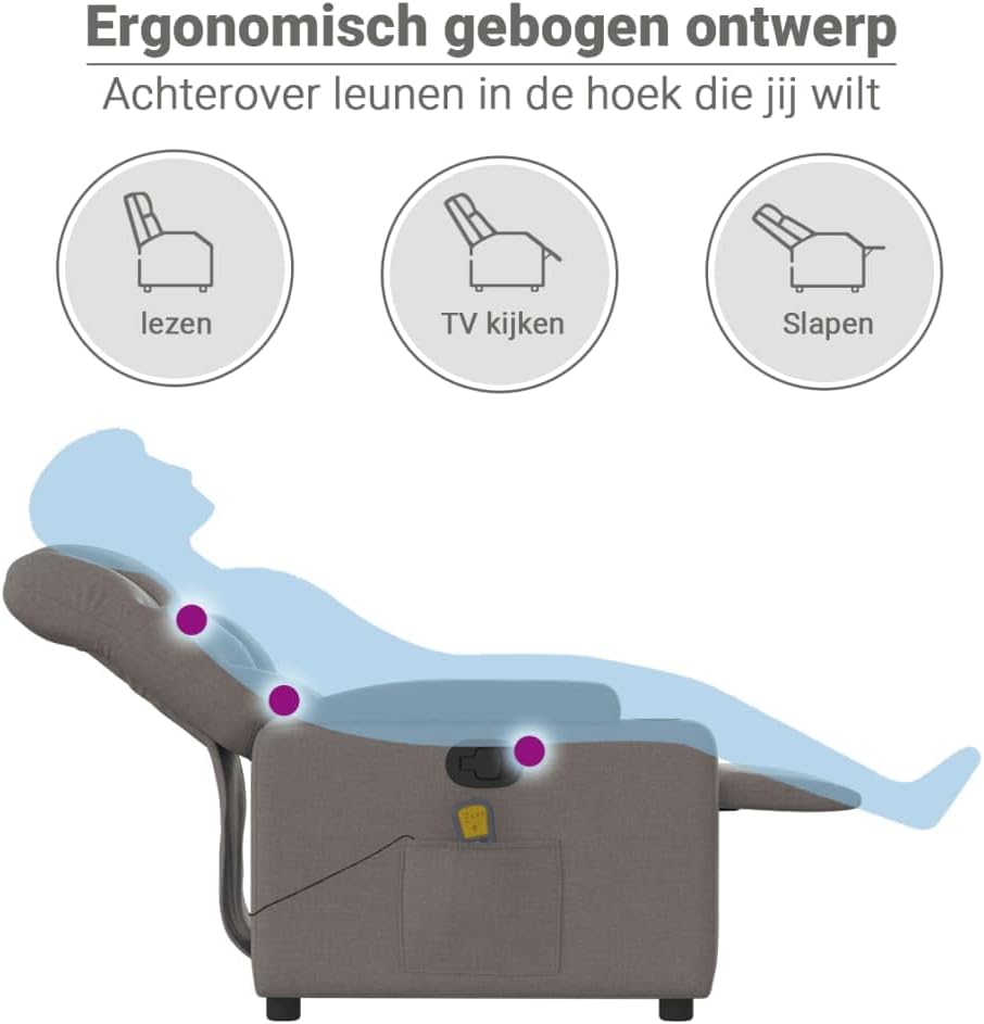 vidaXL Massagestoel verstelbaar stof taupe, zitstoel, armstoel, fauteuil, leunstoel, stoel, televisiefauteuil, tv-stoel, tv-fauteuil, zetel