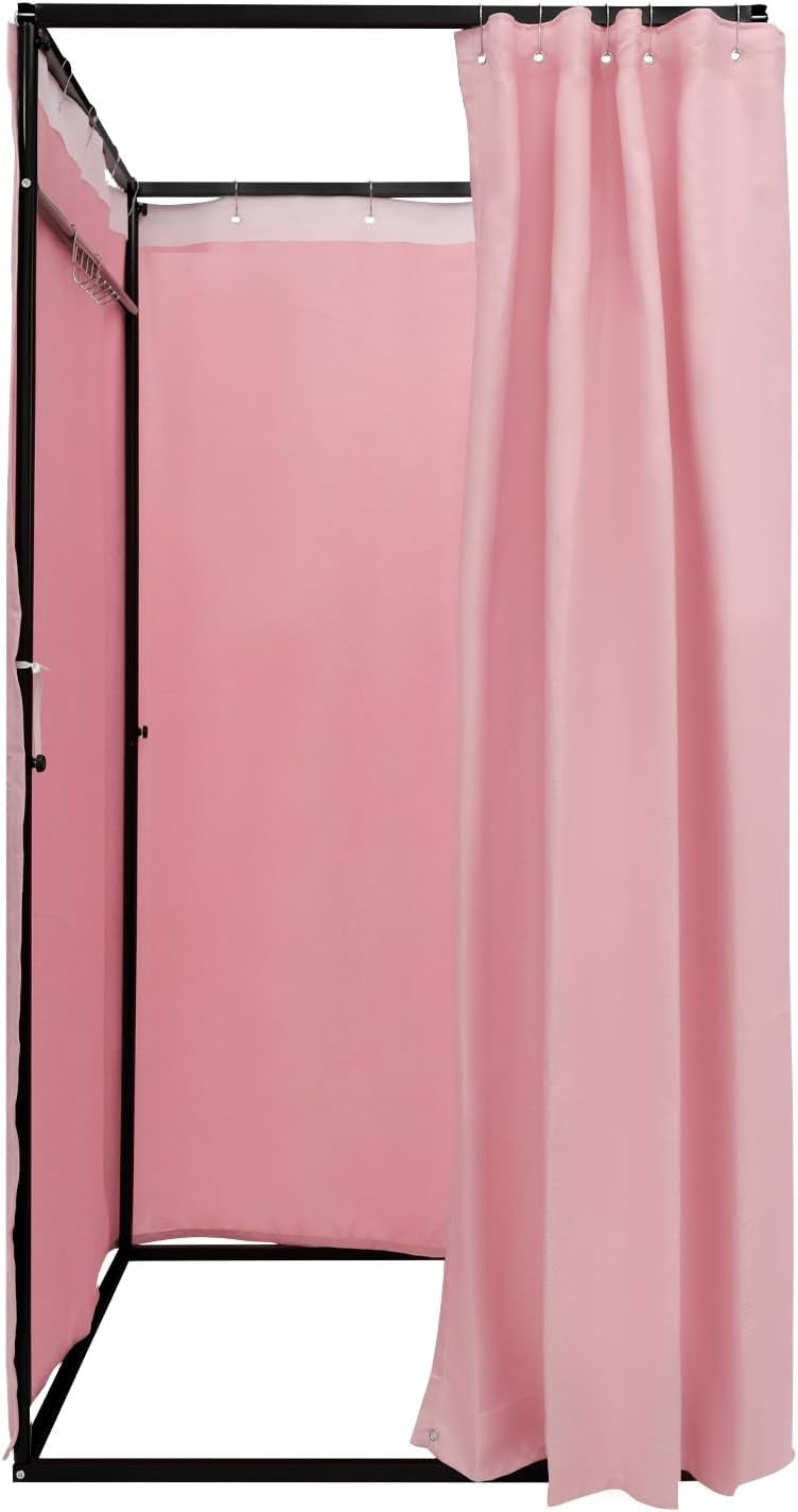 OUKANING Portable Dressing Cabin 100 x 100 x 200 cm, Load Capacity 30-35 kg, Movable Dressing Room, Freestanding, Removable and Opaque, for 3-4 People (Pink) - QUORE