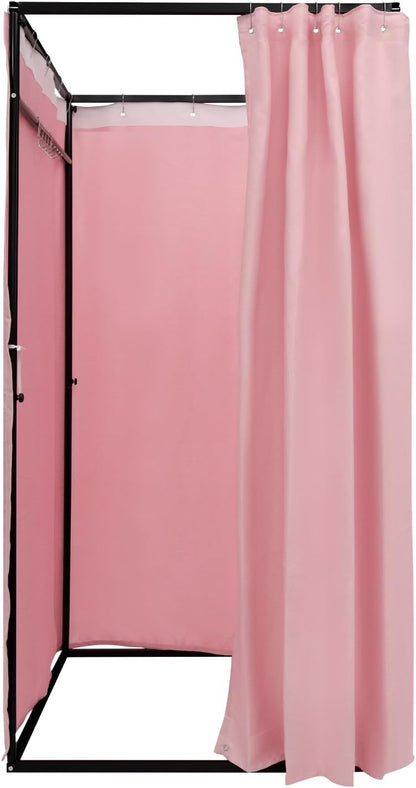 OUKANING Portable Dressing Cabin 100 x 100 x 200 cm, Load Capacity 30-35 kg, Movable Dressing Room, Freestanding, Removable and Opaque, for 3-4 People (Pink) - QUORE