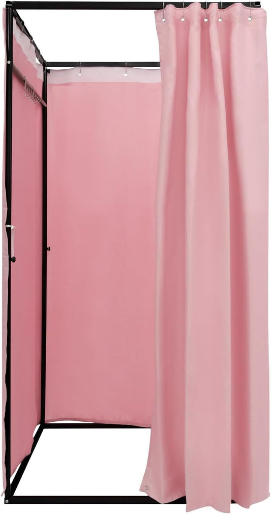 OUKANING Portable Dressing Cabin 100 x 100 x 200 cm, Load Capacity 30-35 kg, Movable Dressing Room, Freestanding, Removable and Opaque, for 3-4 People (Pink) - QUORE