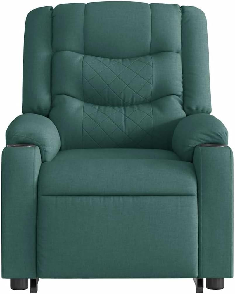 Relaxstoel – Elektrische Fauteuil – Ligstoel – TV Stoel – Opstahulp – Donkergroene Stof – Verstelbare Rugleuning Tot 135° – Stevig Hout- en Metalen Frame