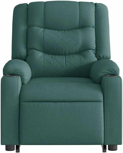 Relaxstoel – Elektrische Fauteuil – Ligstoel – TV Stoel – Opstahulp – Donkergroene Stof – Verstelbare Rugleuning Tot 135° – Stevig Hout- en Metalen Frame