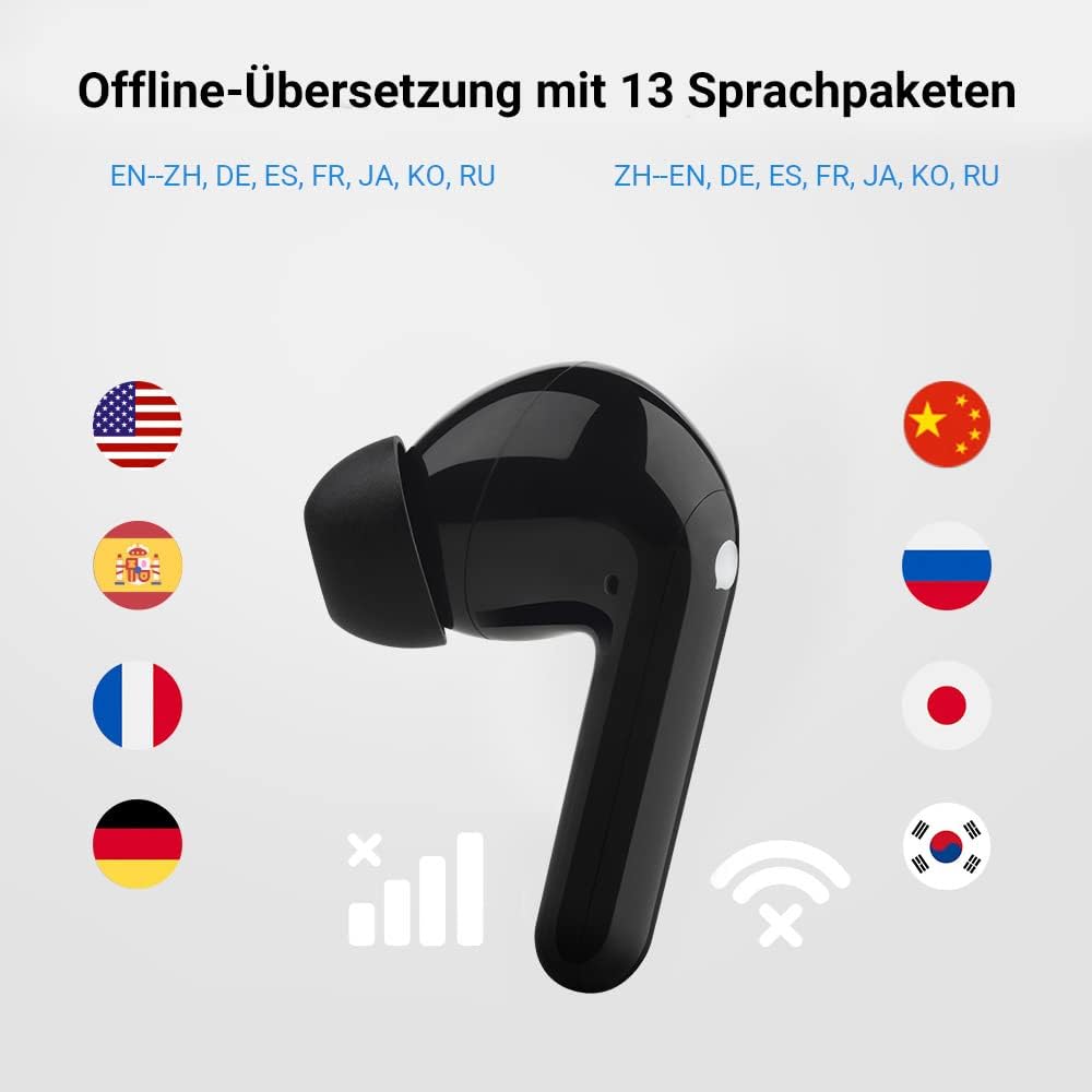 Timekettle M3 vertalingsapparaat, tweeweg vertaler-oordopjes met app voor 40 talen en 93 dialecten, online & offline spraakvertalers voor expats op reis, compatibel met iOS en Android