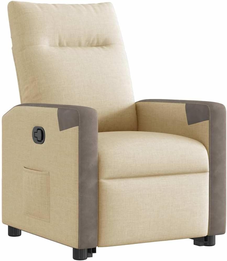 Relaxstoel met opstahulp, crème, stof, tv-stoel met ligfunctie, enkele ligstoel, relaxstoel voor woonkamer, slaapkamer, handmatig kantelsysteemmA11