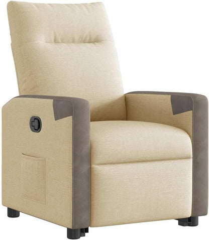Relaxstoel met opstahulp, crème, stof, tv-stoel met ligfunctie, enkele ligstoel, relaxstoel voor woonkamer, slaapkamer, handmatig kantelsysteemmA11