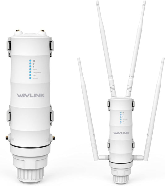 WAVLINK AC1200 Outdoor Mesh Extender/router, Long Range IP65 waterdicht, wifi-repeater met passieve/actieve POE, dual-band 5G + 2,4G, 4x7dBi Omni-antennes, ondersteunt Fat/Fit AP