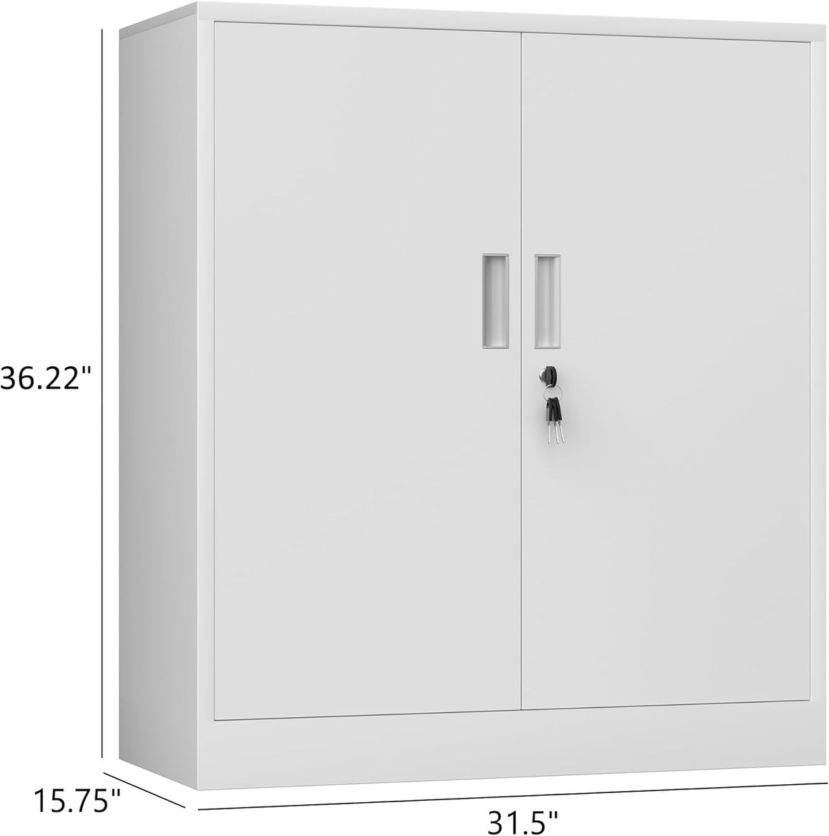 Dossierkast, kantoorkast, opbergkast, metalen kast, stalen kast, opbergkast van metaal met afsluitbare deuren en 2 verstelbare planken, 92 x 80 x 40 cm (wit, 92 H cm)