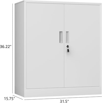 Dossierkast, kantoorkast, opbergkast, metalen kast, stalen kast, opbergkast van metaal met afsluitbare deuren en 2 verstelbare planken, 92 x 80 x 40 cm (wit, 92 H cm)