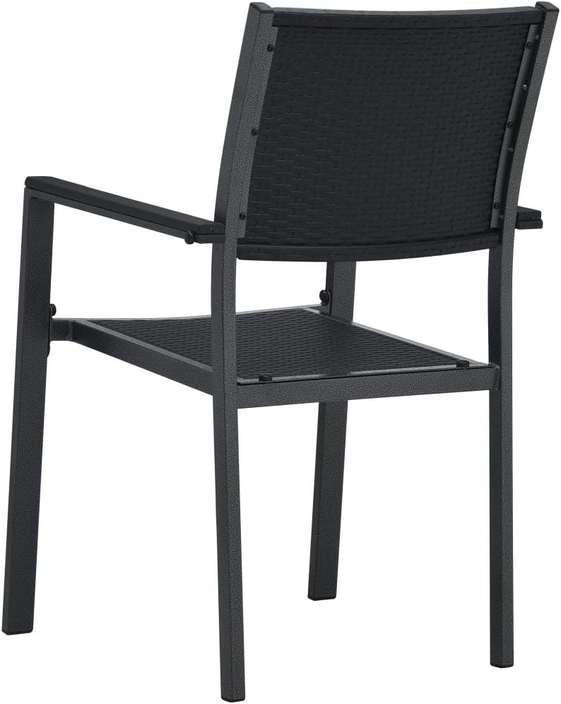 Set van 2 tuinstoelen van kunststof en staal, zwart, rotan design, handgevlochten, weerbestendig, voor terras, terras, buiten, gemakkelijk te reinigen - QUORE
