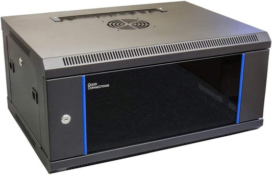 Good Connections 19" netwerk wandbehuizing/wandkast, 4U, diepzwart (RAL9005), 600 x 450 mm, kant-en-klaar gemonteerd, afsluitbare veiligheidsglazen deur en zijpanelen