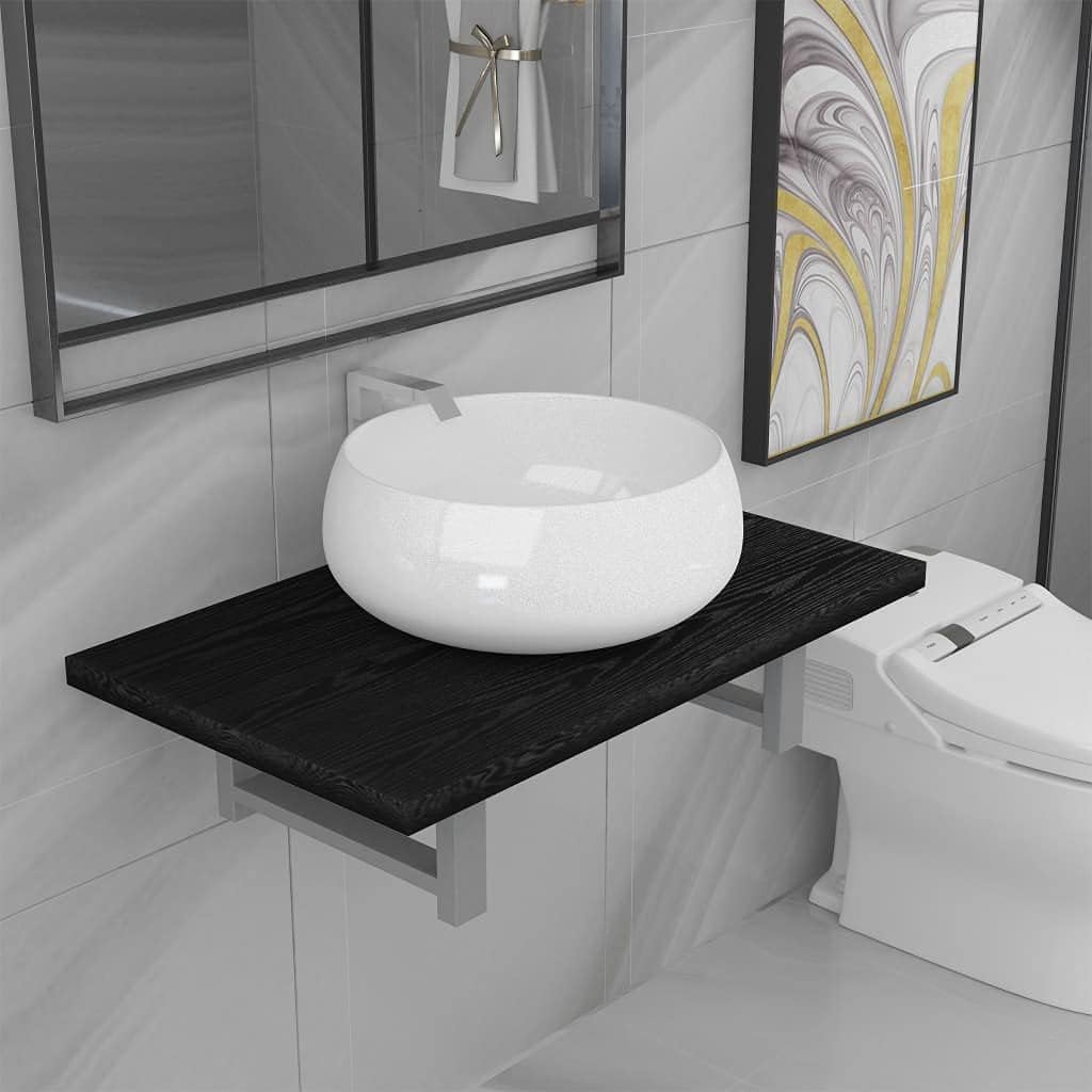 2-Piece Bathroom Furniture Set Ceramic Black, Modern Design, Wall Basin, Furniture Sink, Ceramic Basin, Various Sizes - QUORE