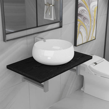 2-Piece Bathroom Furniture Set Ceramic Black, Modern Design, Wall Basin, Furniture Sink, Ceramic Basin, Various Sizes - QUORE
