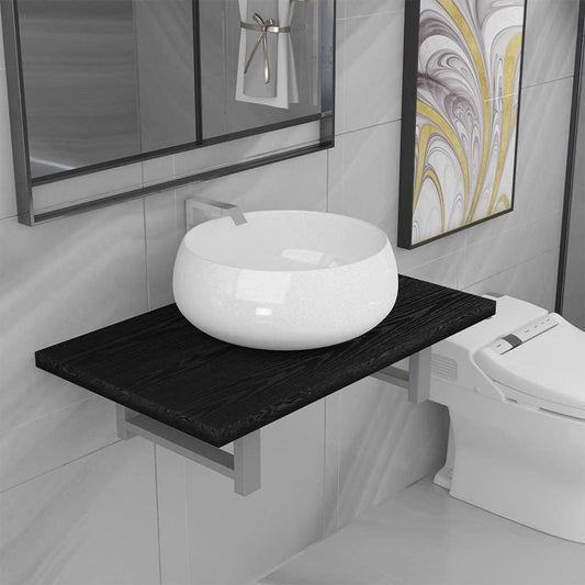 2-Piece Bathroom Furniture Set Ceramic Black, Modern Design, Wall Basin, Furniture Sink, Ceramic Basin, Various Sizes - QUORE